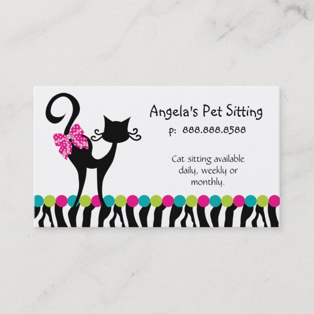 Animal Cat Sitter Business Card Zebra (Front)