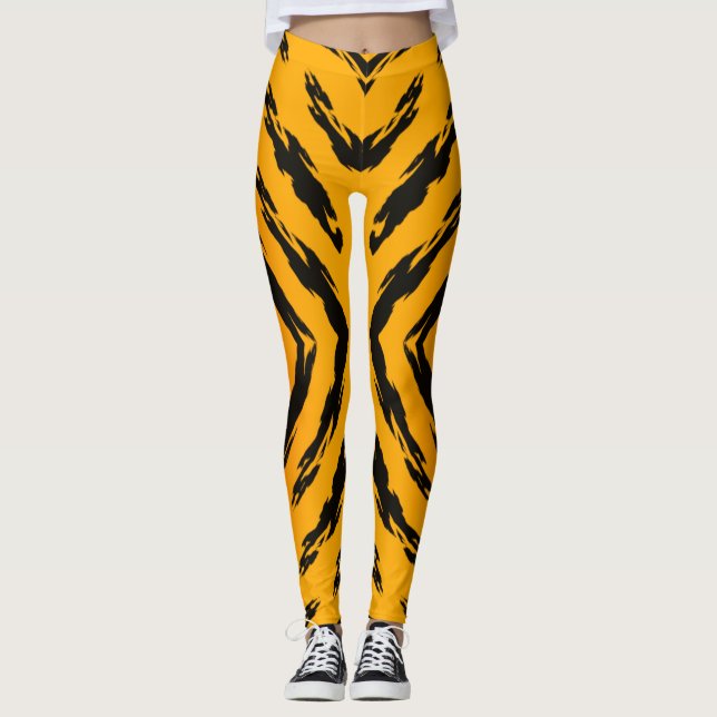 Animal Cat Tiger Skin Pattern Stripes Vacation Fun Leggings (Front)