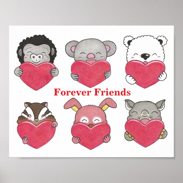 Animal Character Forever Friends Hearts Kids Poster (Front)
