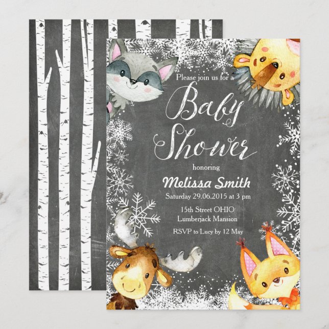 Animal Christmas Woodland Baby Shower Invitations (Front/Back)