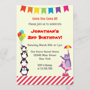 Animal Circus Children Birthday Party Invitation