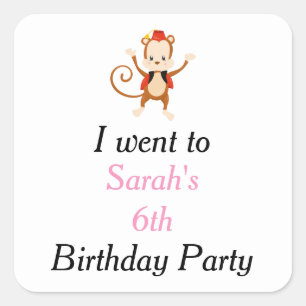 Animal Circus Train Kids Birthday 'I went to' Square Sticker