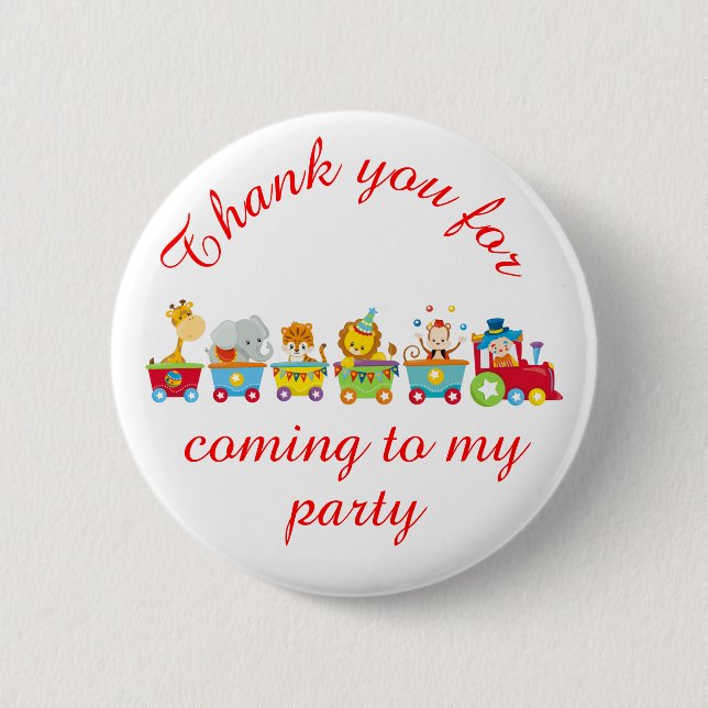 Animal Circus Train Kids 'Thank you for coming' 6 Cm Round Badge (Front)
