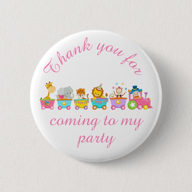 Animal Circus Train Kids 'Thank you for coming' 6 Cm Round Badge (Front)