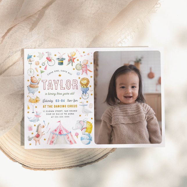 Animal Circus | Watercolor Carnival Photo Birthday Invitation (Creator Uploaded)