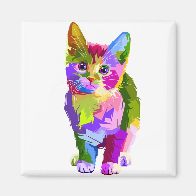 Animal Colourful Decoration Cat Design Geometry Magnet (Front)
