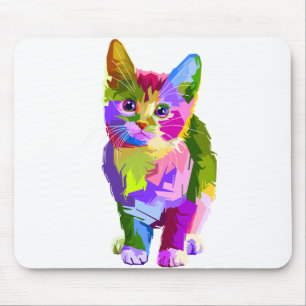 Animal Colourful Decoration Cat Design Geometry Mouse Pad