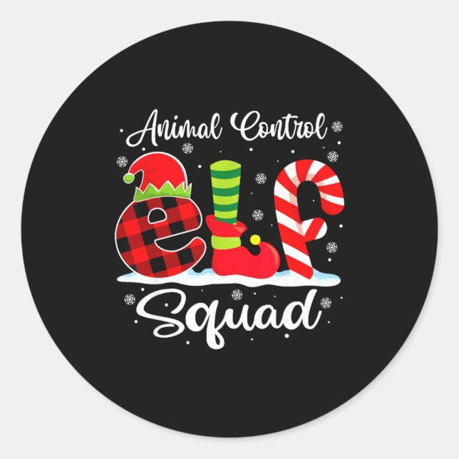 Animal Control Elf Squad Christmas Officer Matchin Classic Round Sticker (Front)