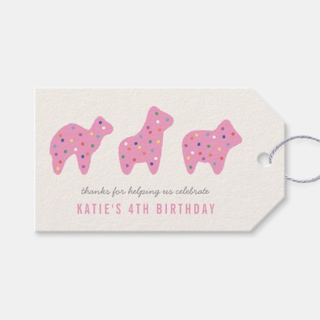 Animal Cookie Birthday Party Favour Tag - Magenta (Front (Horizontal))