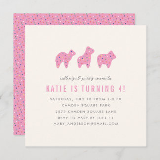 Animal Cookie Birthday Party Invitation - Magenta