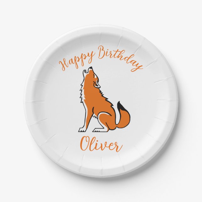 Animal -  Cool Red WOLF -Happy Birthday - Paper Plate (Front)