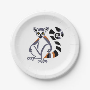 Animal Cool Ring-tailed LEMUR - Wildlife-Primate - Paper Plate