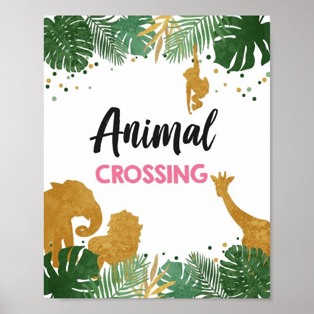 Animal Crossing Safari Animals Girl Birthday Sign (Front)
