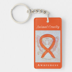 Animal Cruelty Awareness Ribbon Angel Keychain