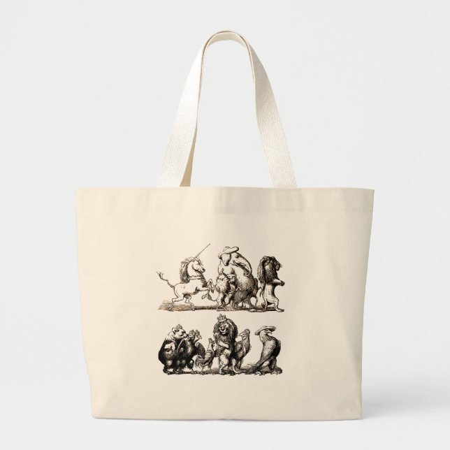 Animal Cute Art Unicorn Elephant Lion Zoo Large Tote Bag (Front)