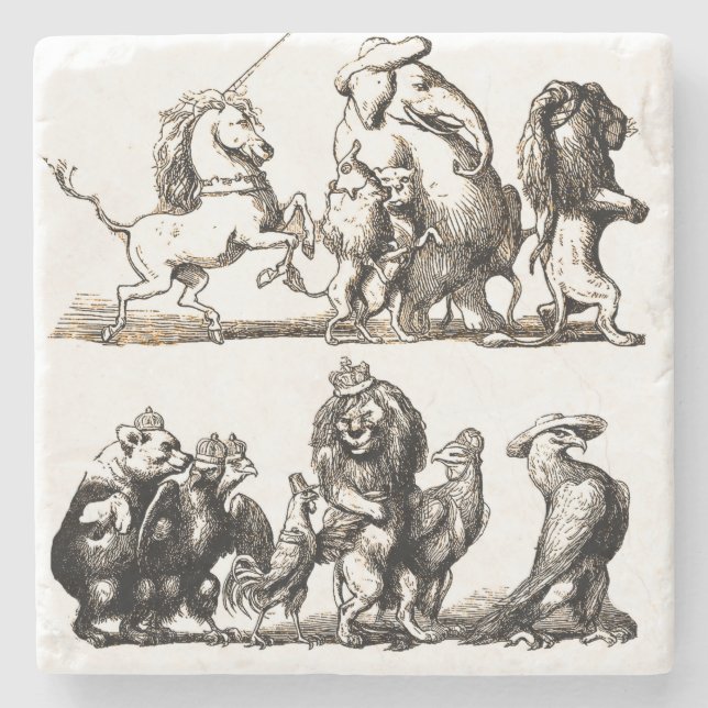 Animal Cute Art Unicorn Elephant Lion Zoo Stone Coaster (Front)