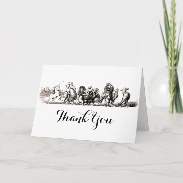 Animal Cute Art Unicorn Elephant Lion Zoo Thank You Card (Front)
