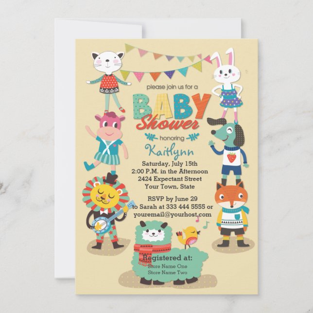 Animal Cuties Celebrate Baby Shower Invitation (Front)