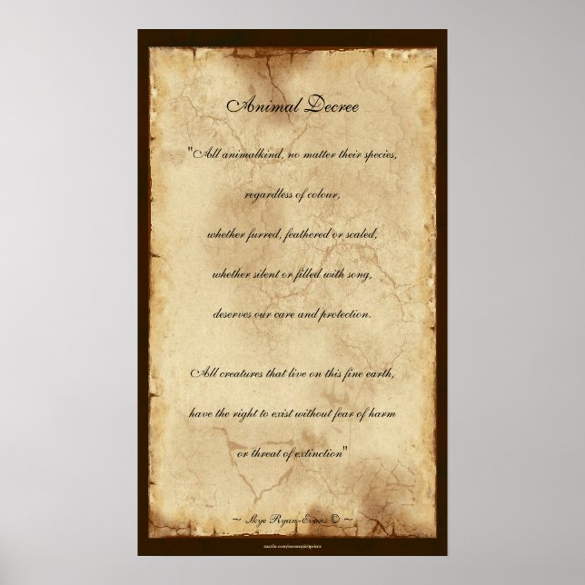 "Animal Decree" Parchment-style Poetry Poster (Front)