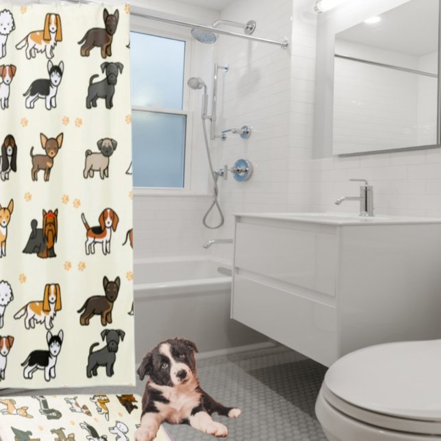 Animal Dog Lover Puppy Fun Shower Curtain (Matching shower mat available in store.)