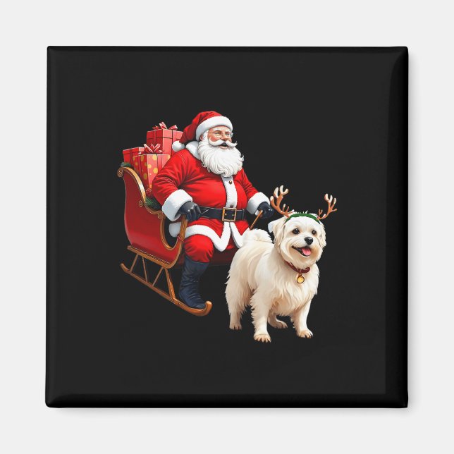 Animal Dog Lover Santa Sleigh Maltese Reindeer Chr Magnet (Front)