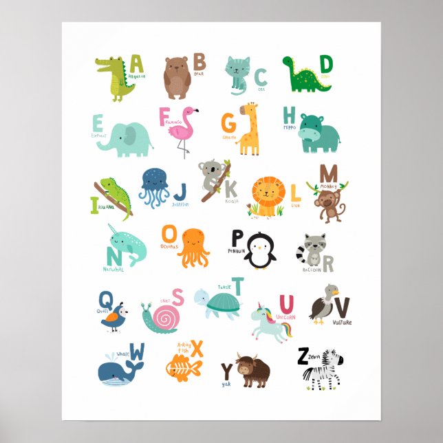 Animal Doodle Alphabet Poster (Front)