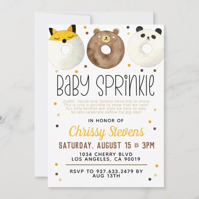 Animal Doughnut Baby Sprinkle Shower Invitation (Front)