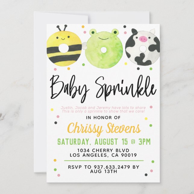 Animal Doughnut Baby Sprinkle Shower Invitation (Front)