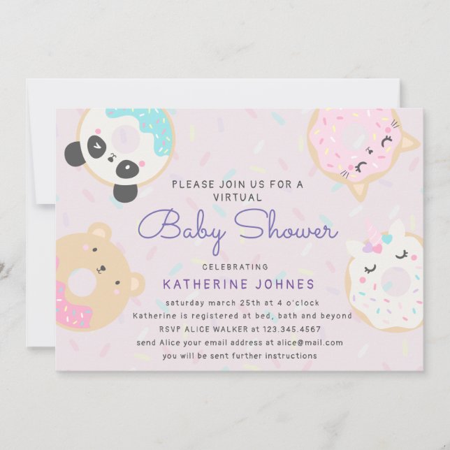 animal doughnuts cute virtual baby shower invite (Front)