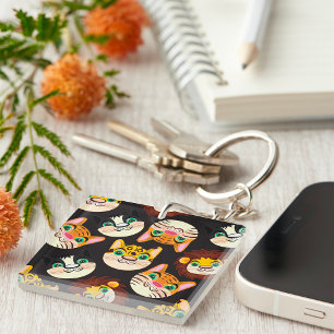 Animal Faces Pattern Cats Lions Dogs Key Ring