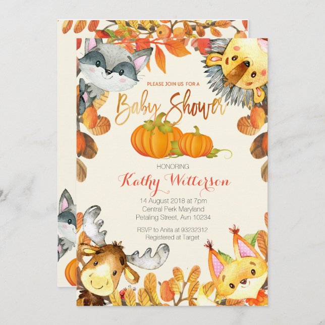 Animal Fall Pumpkin Invitation (Front/Back)