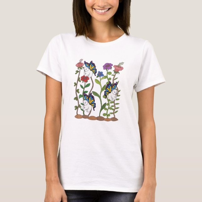 Animal Fantasy Butterfly Flowers T-Shirt (Front)
