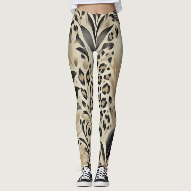 Animal Floral Abstract Print Design 6 Leggings (Front)