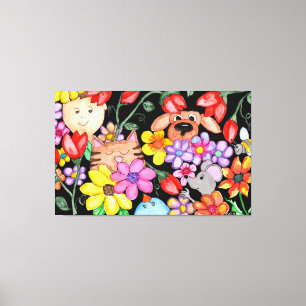 Animal Friends Among the Flowers Canvas Print