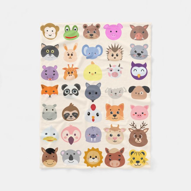 Animal Friends Grid  Fleece Blanket (Front)