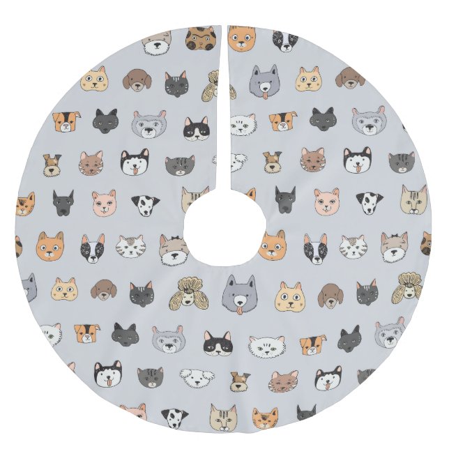 Animal Fun: Cats Dogs Doodle Mix Brushed Polyester Tree Skirt (Front)