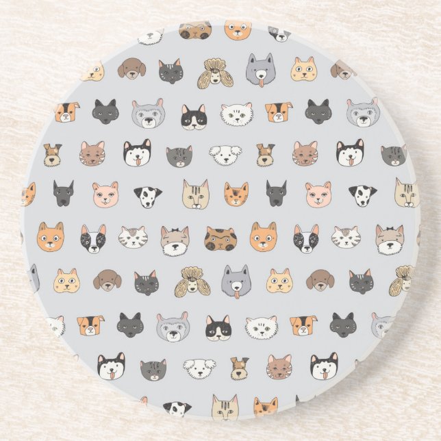Animal Fun: Cats Dogs Doodle Mix Coaster (Front)