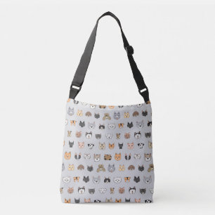 Animal Fun: Cats Dogs Doodle Mix Crossbody Bag