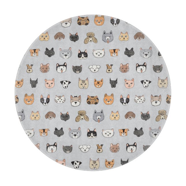 Animal Fun: Cats Dogs Doodle Mix Cutting Board (Front)