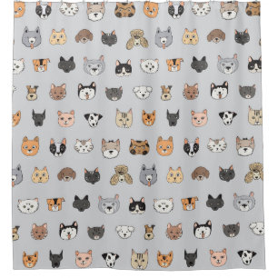 Animal Fun: Cats Dogs Doodle Mix Shower Curtain