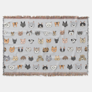Animal Fun: Cats Dogs Doodle Mix Throw Blanket