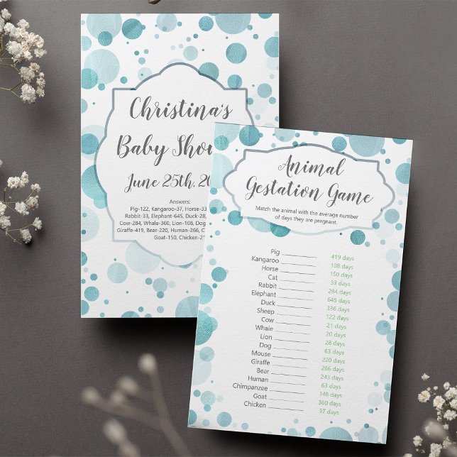 "Animal Gestation" Blue Dots Baby Shower Game (Creator Uploaded)