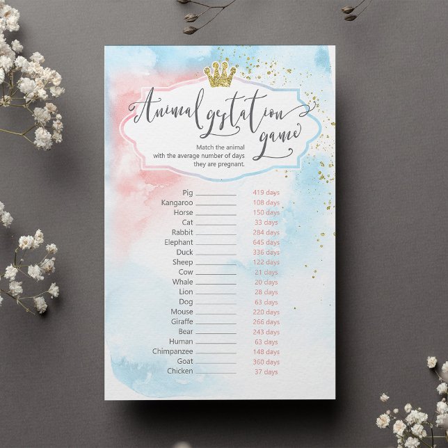 Animal Gestation Gender Reveal Game + Answer Key (Creator Uploaded)