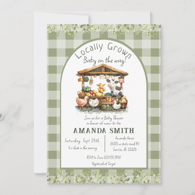 Animal Gingham Market Locally Grown Baby Shower  Invitation (Front)
