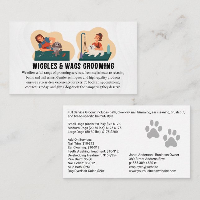 Animal Groomer Working on Pets Business Card (Front/Back)