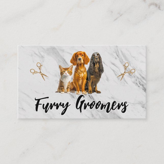 Animal Grooming | Scissors | Cute Dog Cat Business Card (Front)