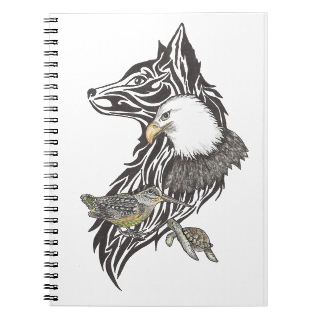 Animal guides of wolf, woodcock, eagle, turtle notebook (Front)