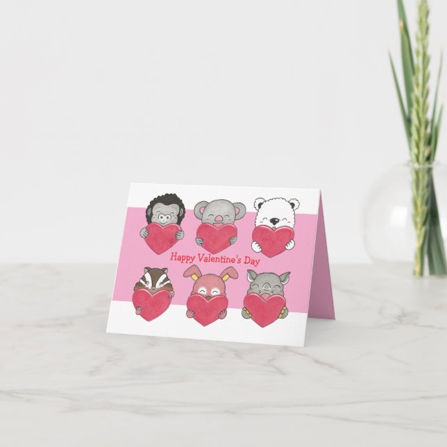  Animal Heart Class Valentine Exchange Folded Card (Front)