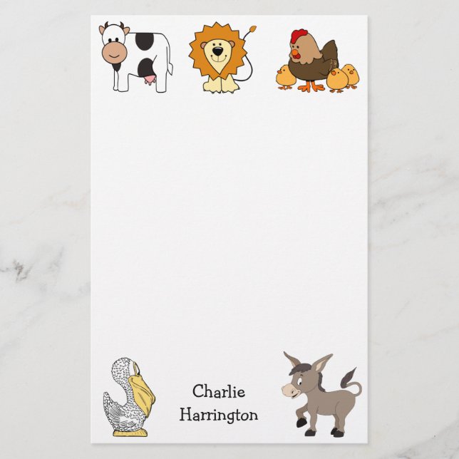 Animal illustrations custom name kids' stationary stationery (Front)