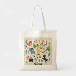 Animal Jungle Pastel Leaf Personalised Pattern Tote Bag